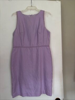 LOFT Linen Look Sleeveless Dress in Lavender with Embroidered Lace Accents 10